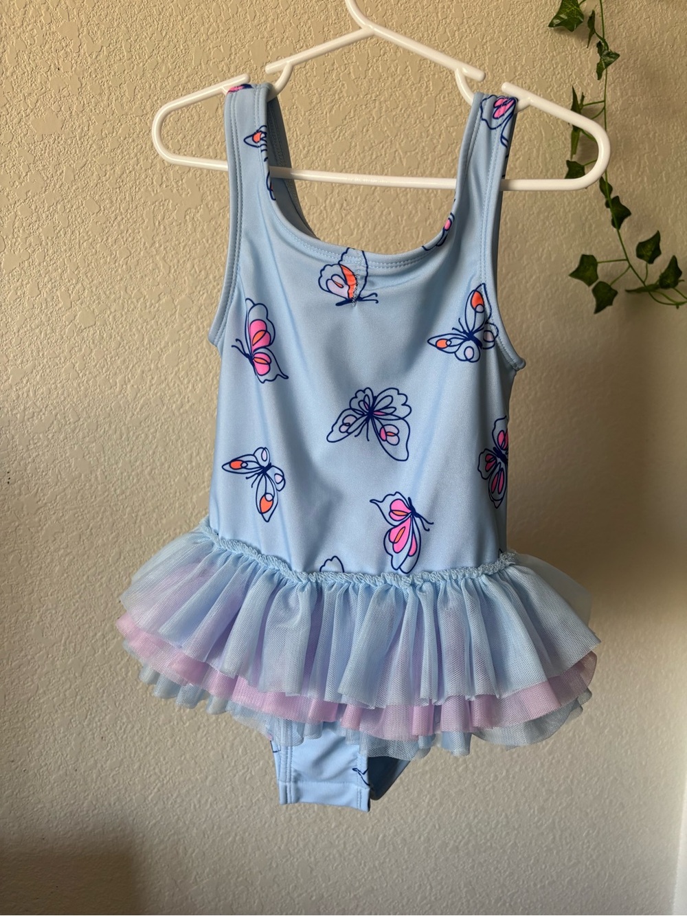Cat & Jack Toddler Girls' Blue Butterfly One-Piece Swimsuit Tutu Ruffle Size 5T